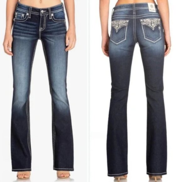 NWOT Miss Me Chloe Bootcut Jeans with Metallic Glitz Faux Flap Pockets Size 32 - Picture 1 of 13